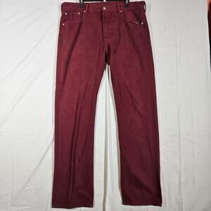 Levis 501 Jeans Mens 38x34 Red Burgundy Denim Straight Leg Original Button Fly